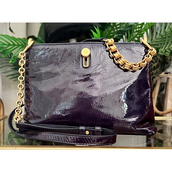 ✺✺ AUTHENTIC TORY BURCH BLUE CRINKLE LEATHER PRICELLA HANDBAG  ✺✺ - Picture 1 of 10